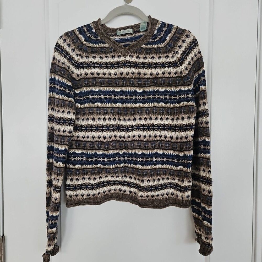 VTG Marsh Landing Sweater Medium Geometric Fair Isle Nordic Cotton Ramie GUC - Picture 1 of 10